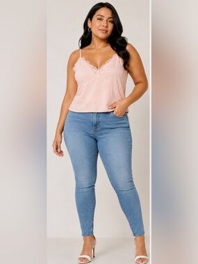 Abound Blush Pink Lace Trim Satin Feel Cami Tank Top Plus Size 2X NWT